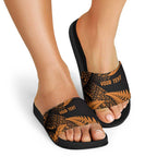 New Zealand Rugby Pacific Personalised Slide Sandals All Gold Maori Pasifika Fern Pattern - Aussie Hoodie