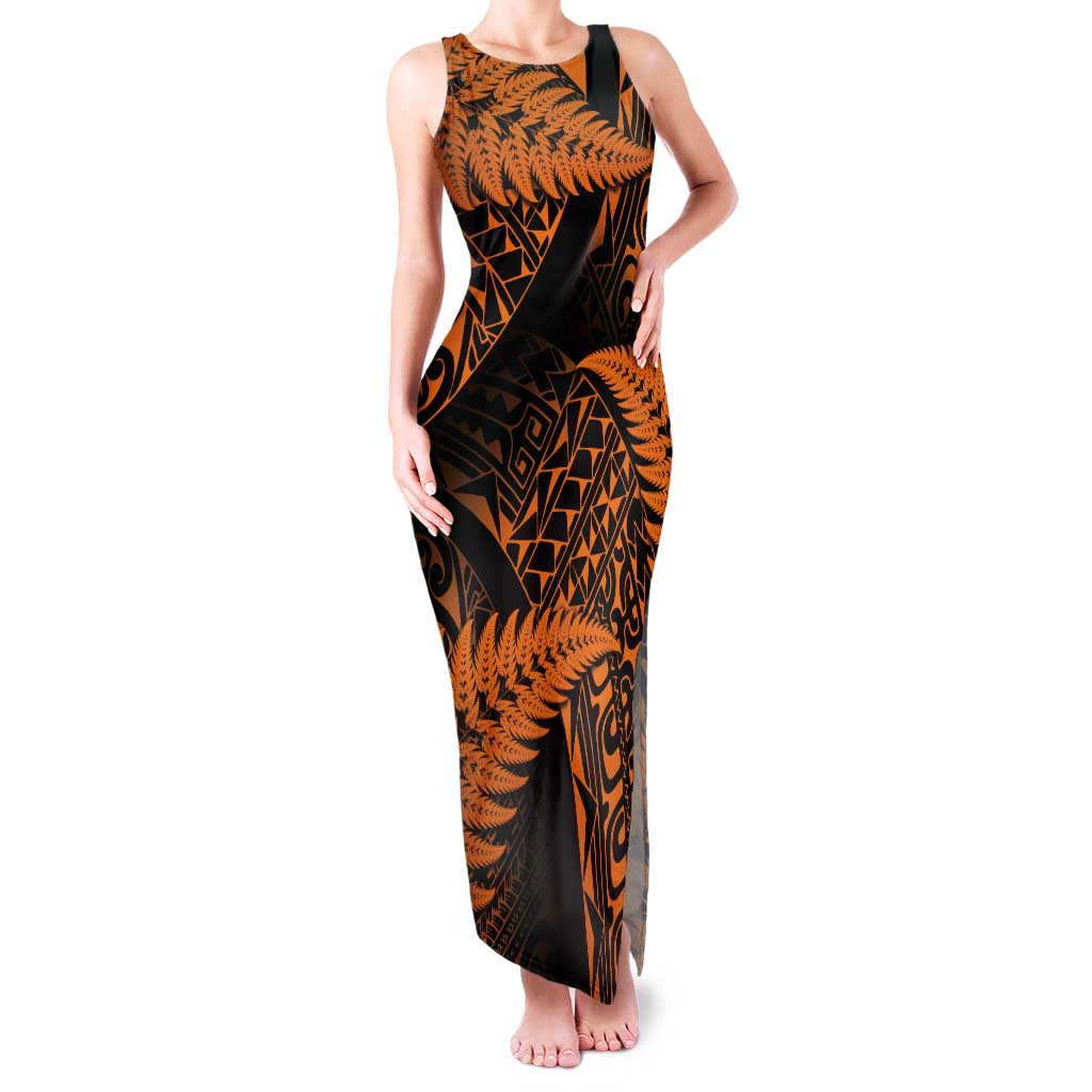 New Zealand Rugby Pacific Personalised Tank Maxi Dress All Gold Maori Pasifika Fern Pattern