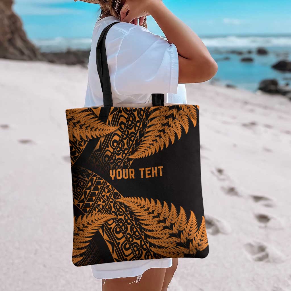 New Zealand Rugby Pacific Personalised Tote Bag All Gold Maori Pasifika Fern Pattern - Aussie Hoodie