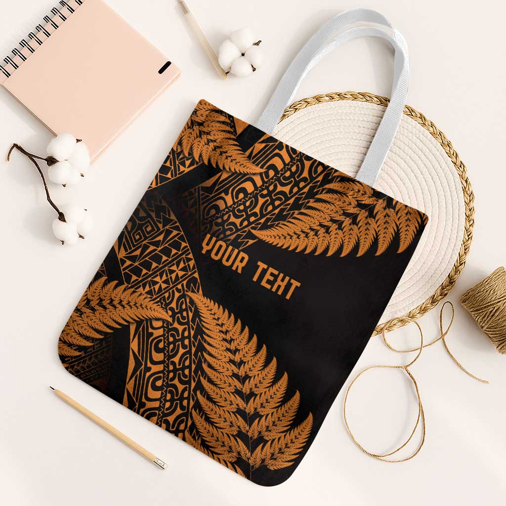 New Zealand Rugby Pacific Personalised Tote Bag All Gold Maori Pasifika Fern Pattern - Aussie Hoodie