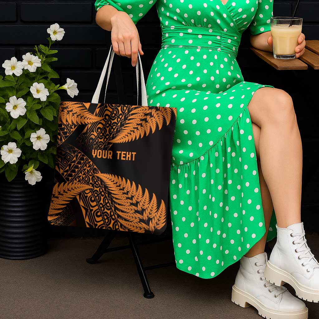 New Zealand Rugby Pacific Personalised Tote Bag All Gold Maori Pasifika Fern Pattern - Aussie Hoodie