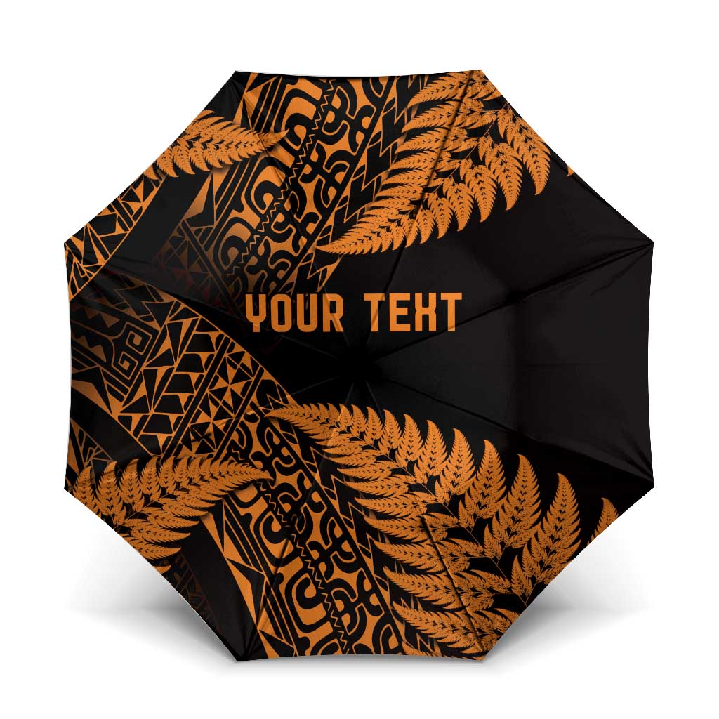 New Zealand Rugby Pacific Personalised Umbrella All Gold Maori Pasifika Fern Pattern - Aussie Hoodie