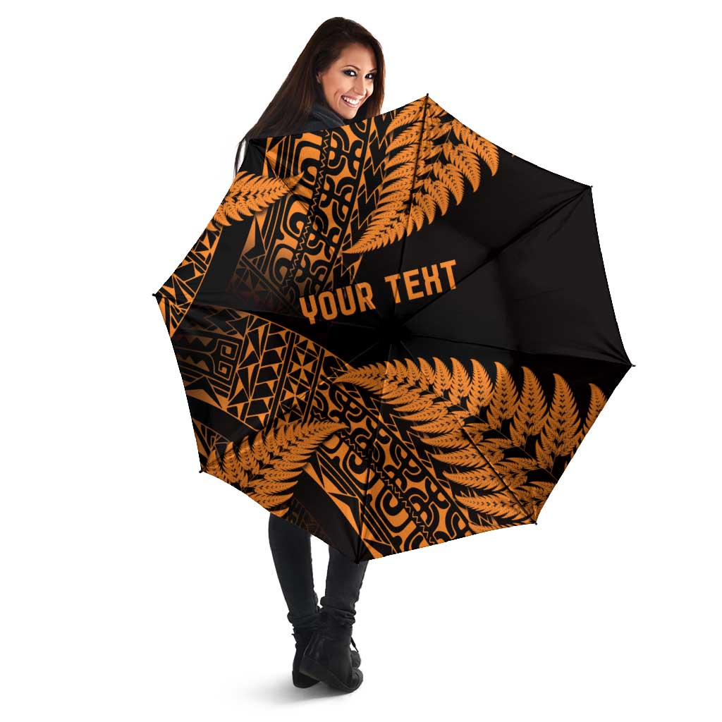 New Zealand Rugby Pacific Personalised Umbrella All Gold Maori Pasifika Fern Pattern - Aussie Hoodie