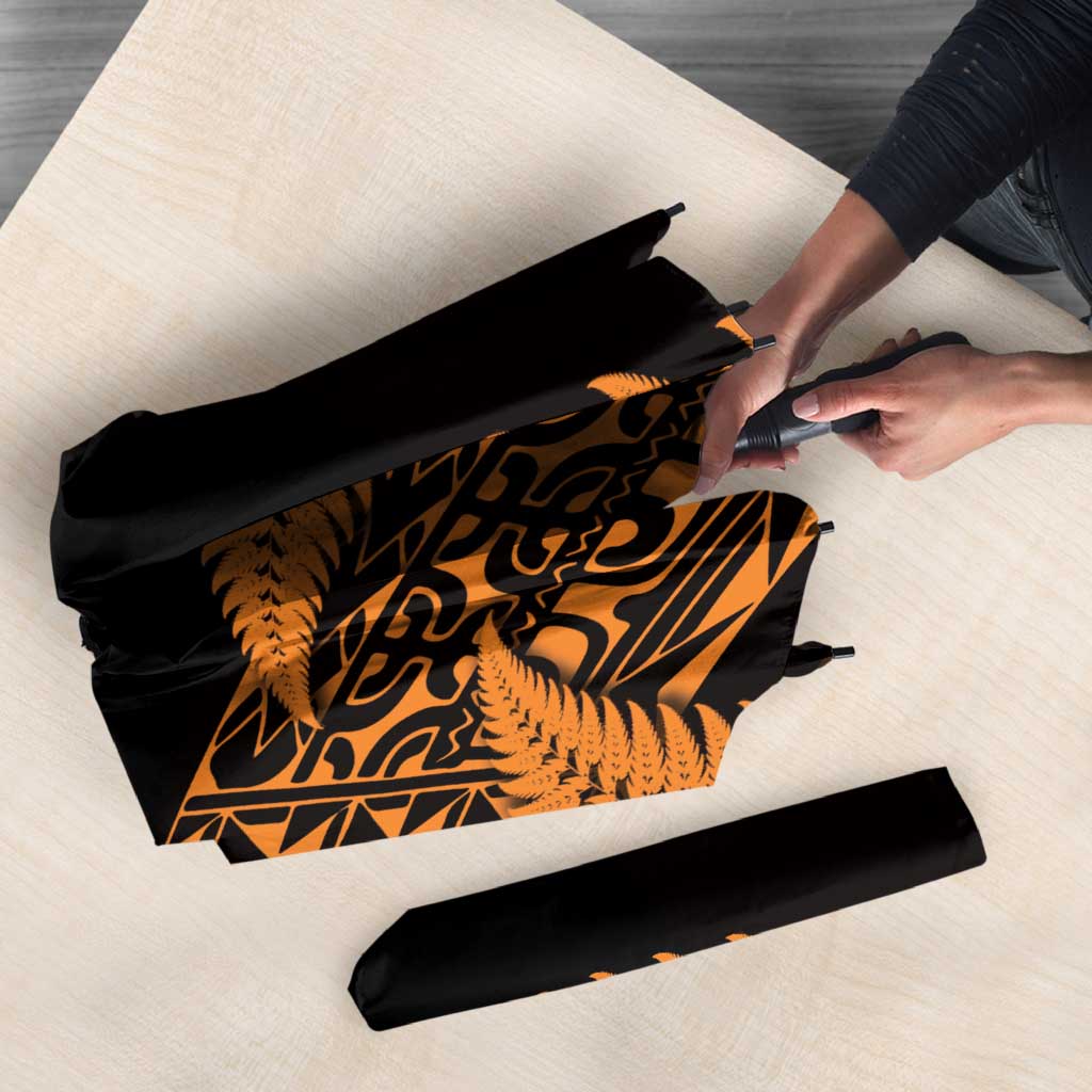 New Zealand Rugby Pacific Personalised Umbrella All Gold Maori Pasifika Fern Pattern - Aussie Hoodie