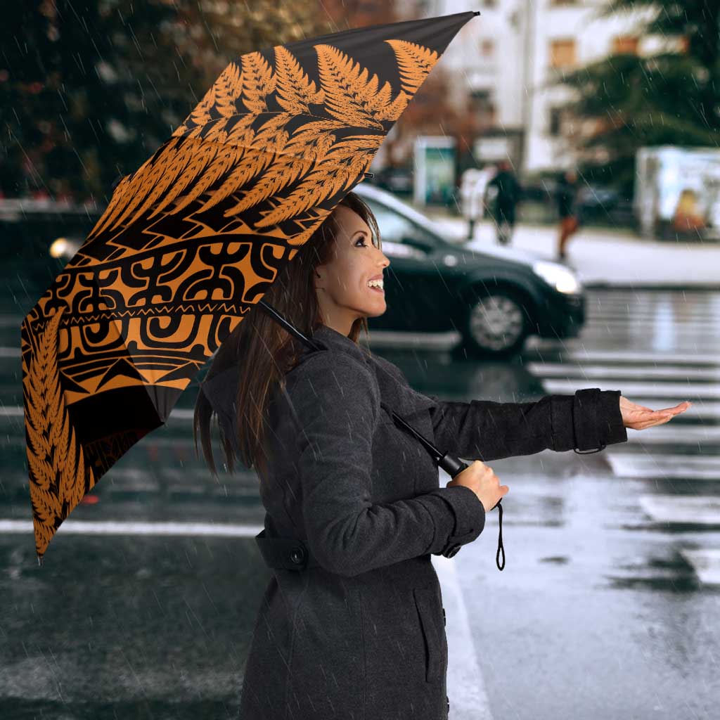 New Zealand Rugby Pacific Personalised Umbrella All Gold Maori Pasifika Fern Pattern - Aussie Hoodie