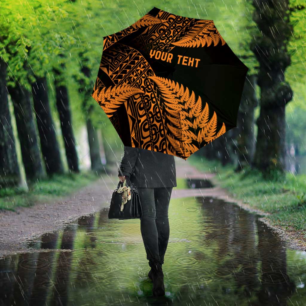 New Zealand Rugby Pacific Personalised Umbrella All Gold Maori Pasifika Fern Pattern - Aussie Hoodie