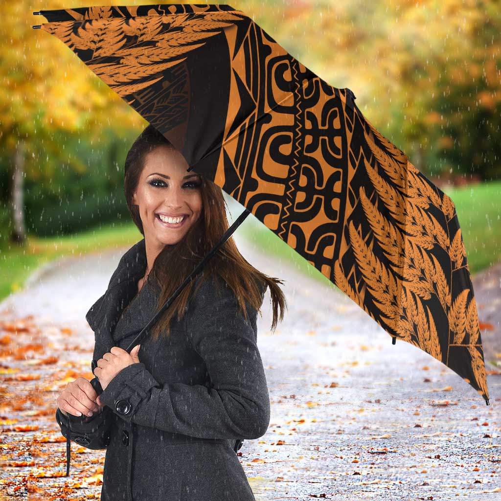 New Zealand Rugby Pacific Personalised Umbrella All Gold Maori Pasifika Fern Pattern - Aussie Hoodie