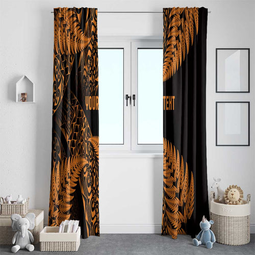 New Zealand Rugby Pacific Personalised Window Curtain All Gold Maori Pasifika Fern Pattern