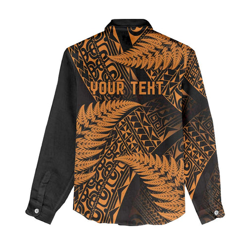 New Zealand Rugby Pacific Personalised Women Casual Shirt All Gold Maori Pasifika Fern Pattern