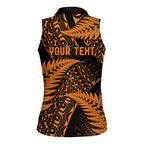 New Zealand Rugby Pacific Personalised Women Sleeveless Polo Shirt All Gold Maori Pasifika Fern Pattern