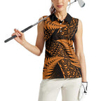 New Zealand Rugby Pacific Personalised Women Sleeveless Polo Shirt All Gold Maori Pasifika Fern Pattern