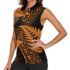 New Zealand Rugby Pacific Personalised Women Sleeveless Polo Shirt All Gold Maori Pasifika Fern Pattern
