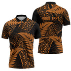 New Zealand Rugby Pacific Personalised Zipper Polo Shirt All Gold Maori Pasifika Fern Pattern - Aussie Hoodie