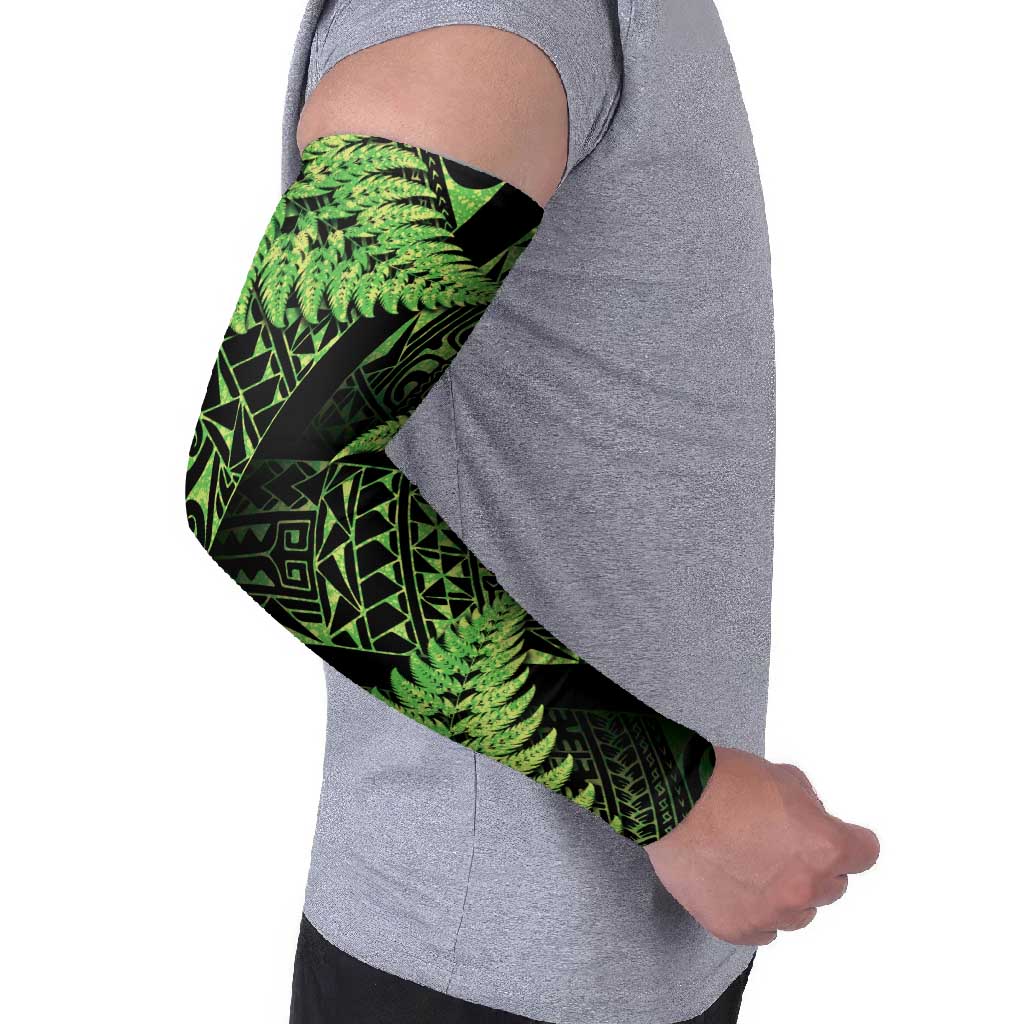 New Zealand Rugby Pacific Personalised Arm Sleeves All Lime Maori Pasifika Fern Pattern - Aussie Hoodie