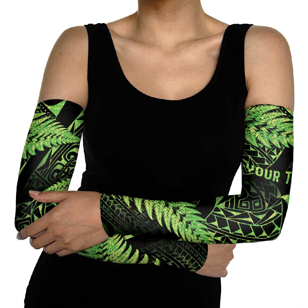 New Zealand Rugby Pacific Personalised Arm Sleeves All Lime Maori Pasifika Fern Pattern - Aussie Hoodie