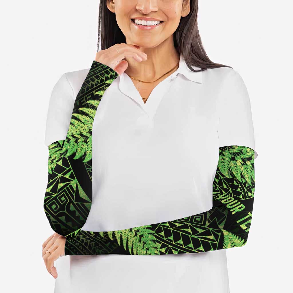 New Zealand Rugby Pacific Personalised Arm Sleeves All Lime Maori Pasifika Fern Pattern - Aussie Hoodie