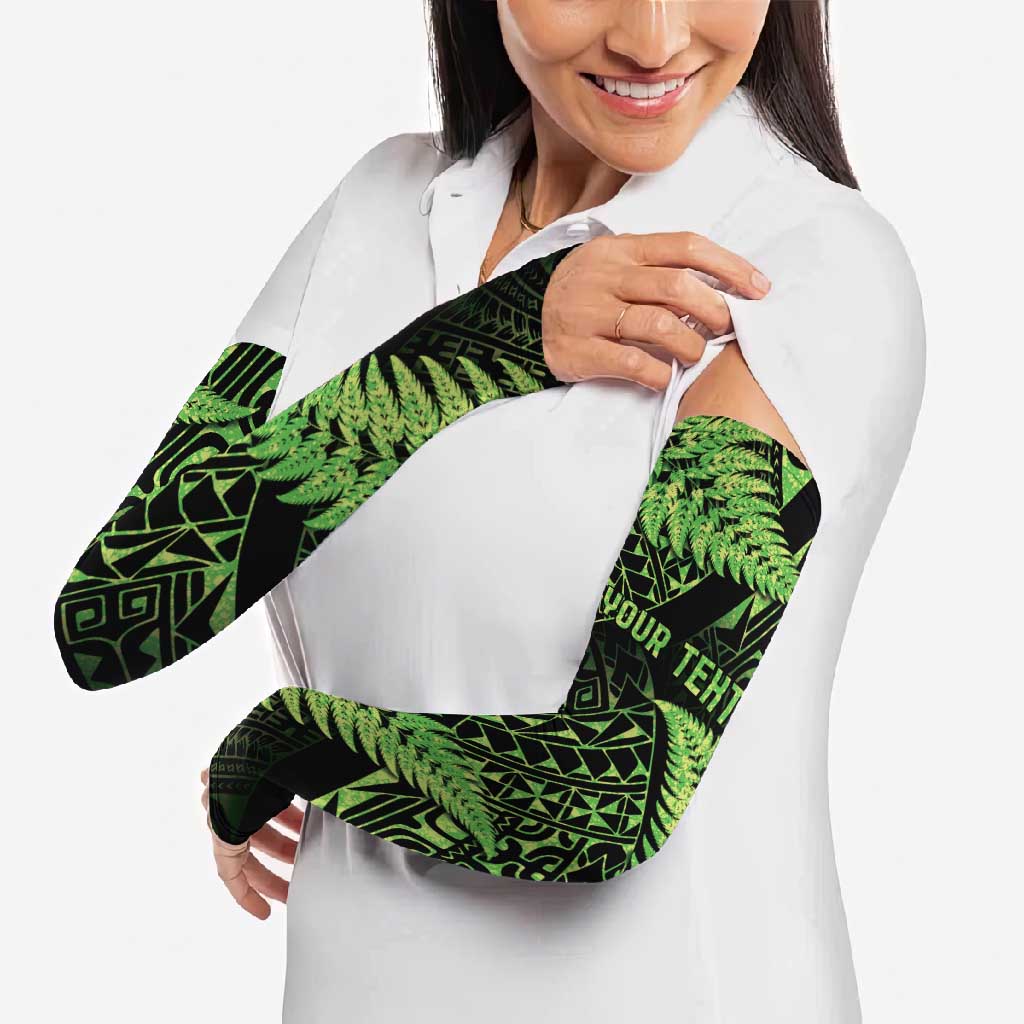 New Zealand Rugby Pacific Personalised Arm Sleeves All Lime Maori Pasifika Fern Pattern - Aussie Hoodie