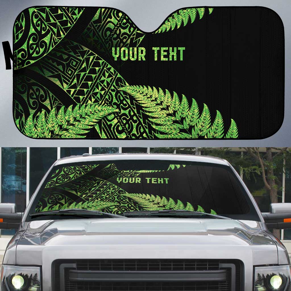 New Zealand Rugby Pacific Personalised Auto Sun Shade All Lime Maori Pasifika Fern Pattern - Aussie Hoodie