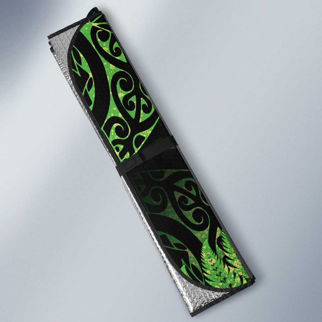 New Zealand Rugby Pacific Personalised Auto Sun Shade All Lime Maori Pasifika Fern Pattern - Aussie Hoodie