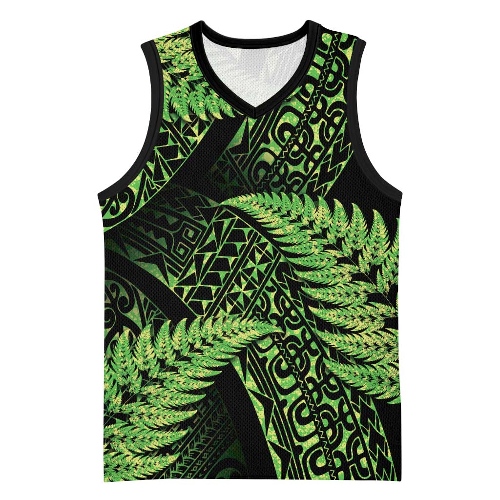 New Zealand Rugby Pacific Personalised Basketball Jersey All Lime Maori Pasifika Fern Pattern - Aussie Hoodie