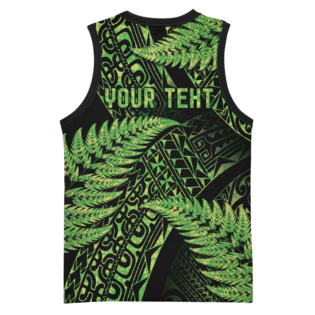 New Zealand Rugby Pacific Personalised Basketball Jersey All Lime Maori Pasifika Fern Pattern - Aussie Hoodie