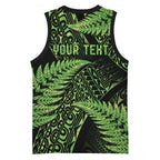 New Zealand Rugby Pacific Personalised Basketball Jersey All Lime Maori Pasifika Fern Pattern - Aussie Hoodie