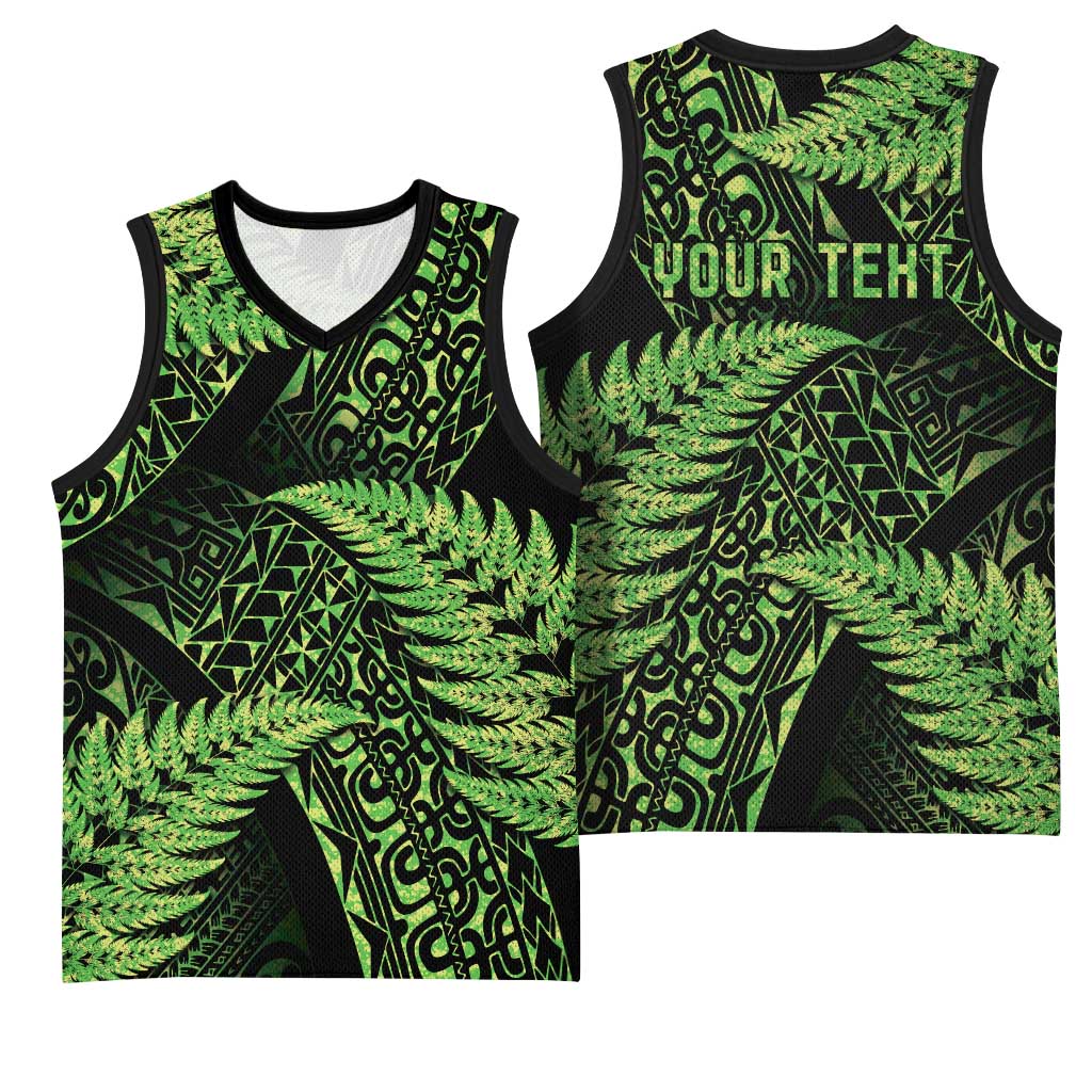 New Zealand Rugby Pacific Personalised Basketball Jersey All Lime Maori Pasifika Fern Pattern - Aussie Hoodie