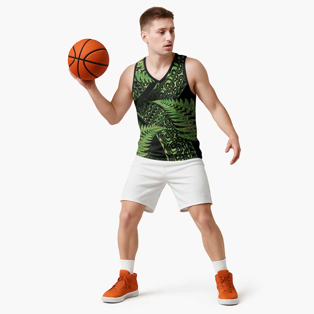 New Zealand Rugby Pacific Personalised Basketball Jersey All Lime Maori Pasifika Fern Pattern - Aussie Hoodie