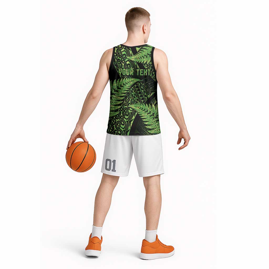 New Zealand Rugby Pacific Personalised Basketball Jersey All Lime Maori Pasifika Fern Pattern - Aussie Hoodie