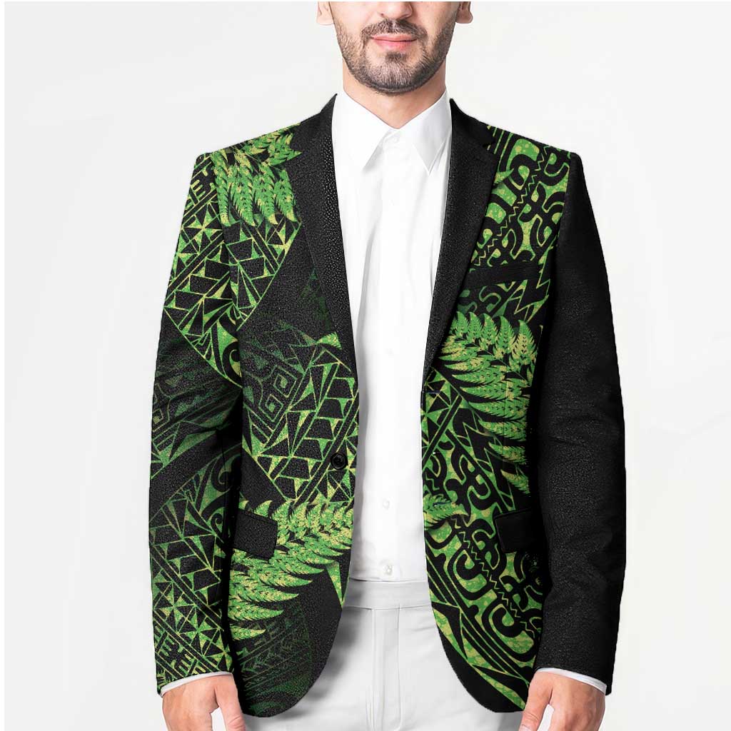 New Zealand Rugby Pacific Personalised Blazer All Lime Maori Pasifika Fern Pattern - Aussie Hoodie