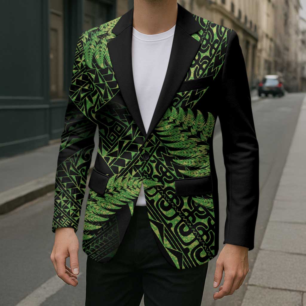 New Zealand Rugby Pacific Personalised Blazer All Lime Maori Pasifika Fern Pattern - Aussie Hoodie