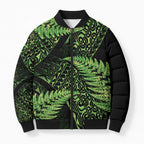 New Zealand Rugby Pacific Personalised Bomber Puffer Jacket All Lime Maori Pasifika Fern Pattern - Aussie Hoodie