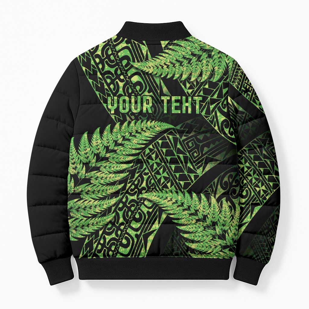 New Zealand Rugby Pacific Personalised Bomber Puffer Jacket All Lime Maori Pasifika Fern Pattern - Aussie Hoodie