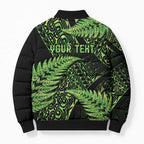 New Zealand Rugby Pacific Personalised Bomber Puffer Jacket All Lime Maori Pasifika Fern Pattern - Aussie Hoodie