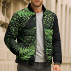 New Zealand Rugby Pacific Personalised Bomber Puffer Jacket All Lime Maori Pasifika Fern Pattern - Aussie Hoodie