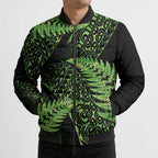 New Zealand Rugby Pacific Personalised Bomber Puffer Jacket All Lime Maori Pasifika Fern Pattern - Aussie Hoodie