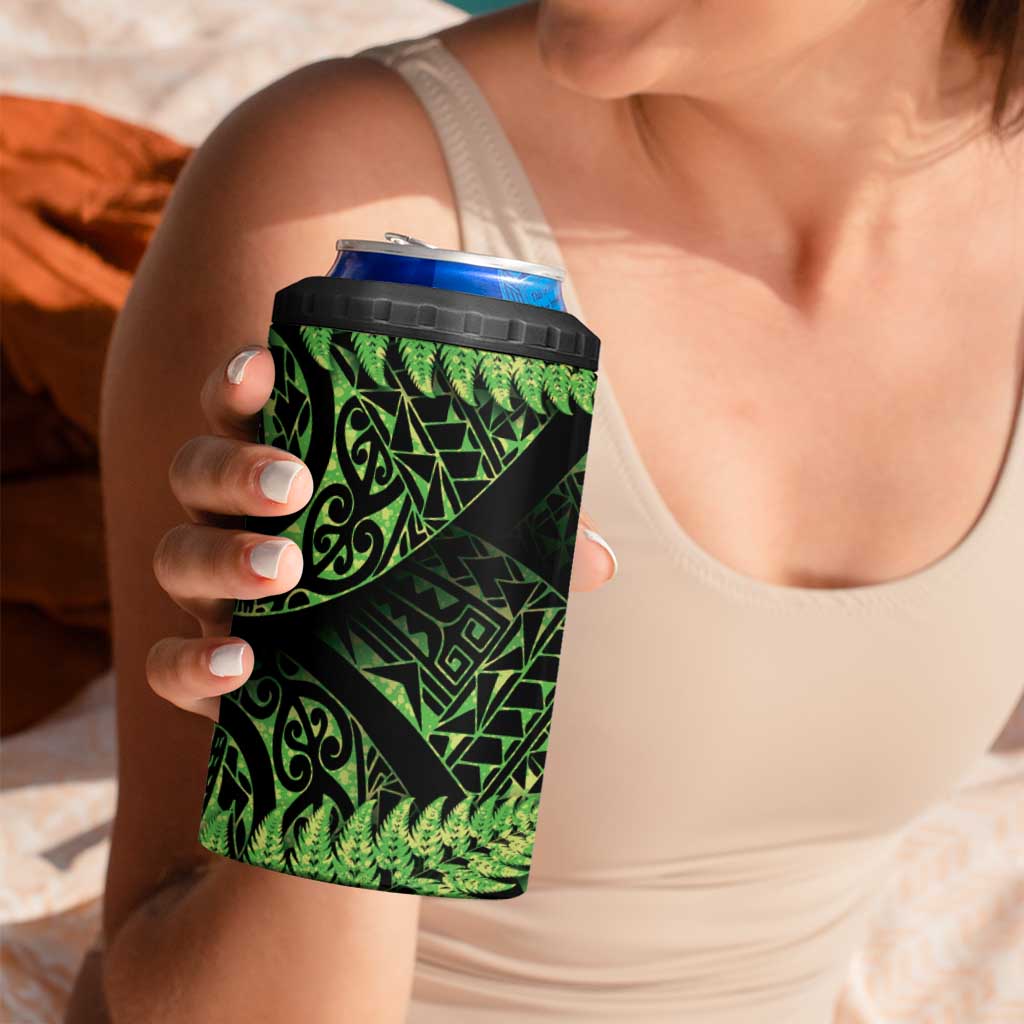 New Zealand Rugby Pacific Personalised 4 in 1 Can Cooler Tumbler All Lime Maori Pasifika Fern Pattern