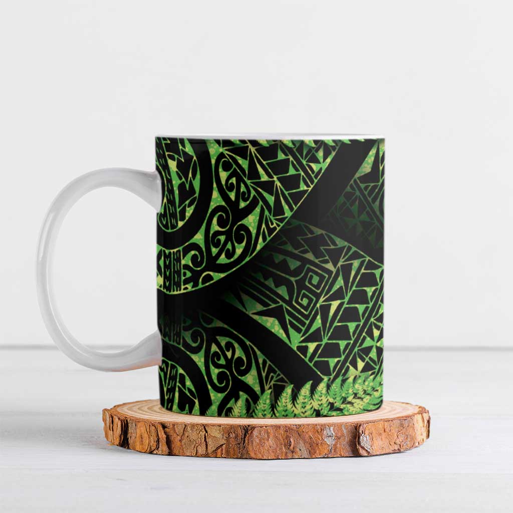 New Zealand Rugby Pacific Personalised Ceramic Mug All Lime Maori Pasifika Fern Pattern - Aussie Hoodie