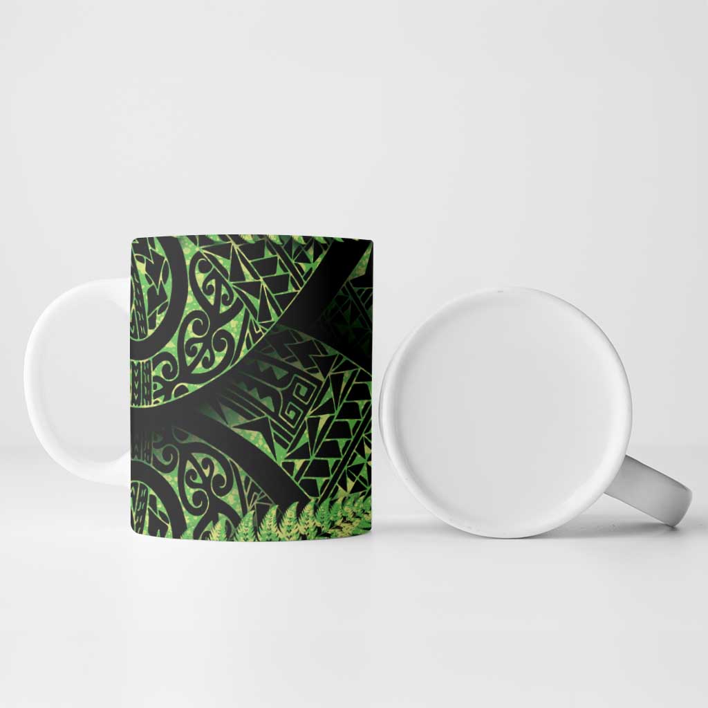 New Zealand Rugby Pacific Personalised Ceramic Mug All Lime Maori Pasifika Fern Pattern - Aussie Hoodie