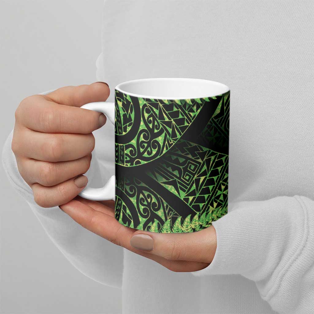 New Zealand Rugby Pacific Personalised Ceramic Mug All Lime Maori Pasifika Fern Pattern - Aussie Hoodie