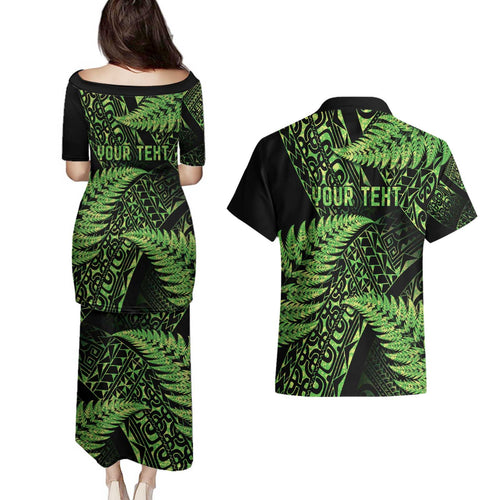 New Zealand Rugby Pacific Personalised Couples Matching Puletasi and Hawaiian Shirt All Lime Maori Pasifika Fern Pattern