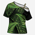 New Zealand Rugby Pacific Personalised Cross Shoulder Shirt All Lime Maori Pasifika Fern Pattern - Aussie Hoodie