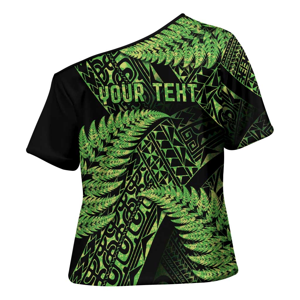 New Zealand Rugby Pacific Personalised Cross Shoulder Shirt All Lime Maori Pasifika Fern Pattern - Aussie Hoodie