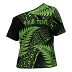 New Zealand Rugby Pacific Personalised Cross Shoulder Shirt All Lime Maori Pasifika Fern Pattern - Aussie Hoodie