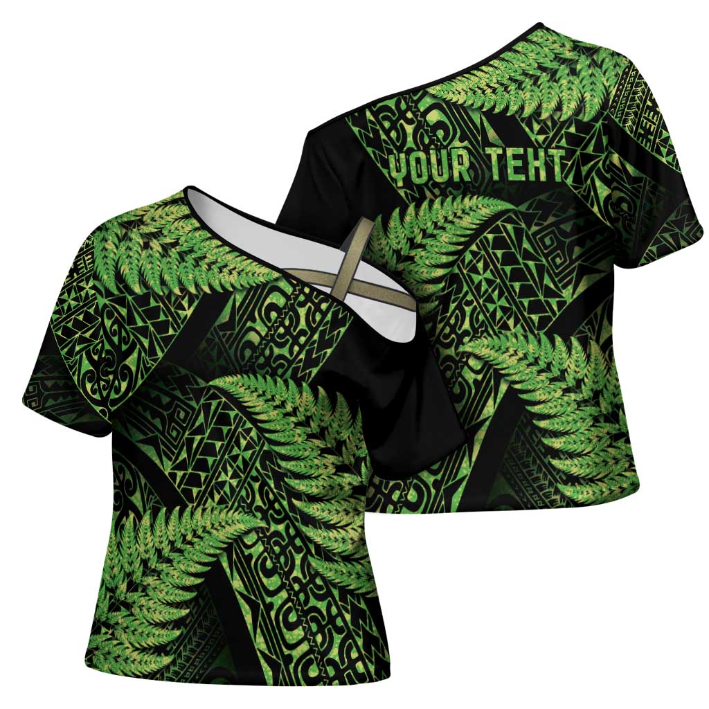 New Zealand Rugby Pacific Personalised Cross Shoulder Shirt All Lime Maori Pasifika Fern Pattern - Aussie Hoodie