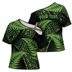 New Zealand Rugby Pacific Personalised Cross Shoulder Shirt All Lime Maori Pasifika Fern Pattern - Aussie Hoodie
