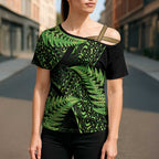 New Zealand Rugby Pacific Personalised Cross Shoulder Shirt All Lime Maori Pasifika Fern Pattern - Aussie Hoodie