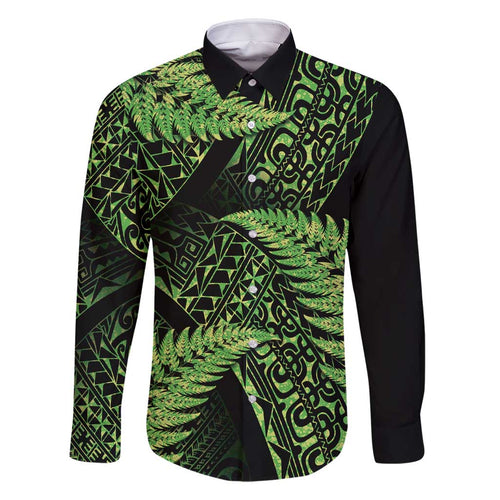 New Zealand Rugby Pacific Personalised Family Matching Long Sleeve Bodycon Dress and Hawaiian Shirt All Lime Maori Pasifika Fern Pattern