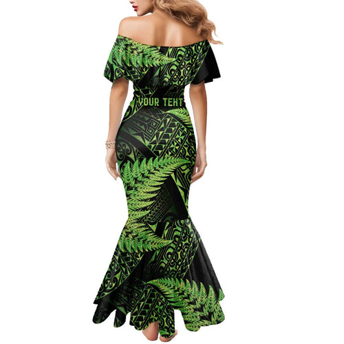 New Zealand Rugby Pacific Personalised Family Matching Mermaid Dress and Hawaiian Shirt All Lime Maori Pasifika Fern Pattern