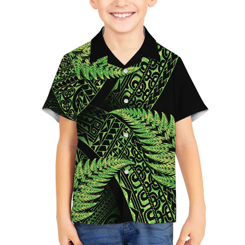 New Zealand Rugby Pacific Personalised Family Matching Off The Shoulder Long Sleeve Dress and Hawaiian Shirt All Lime Maori Pasifika Fern Pattern
